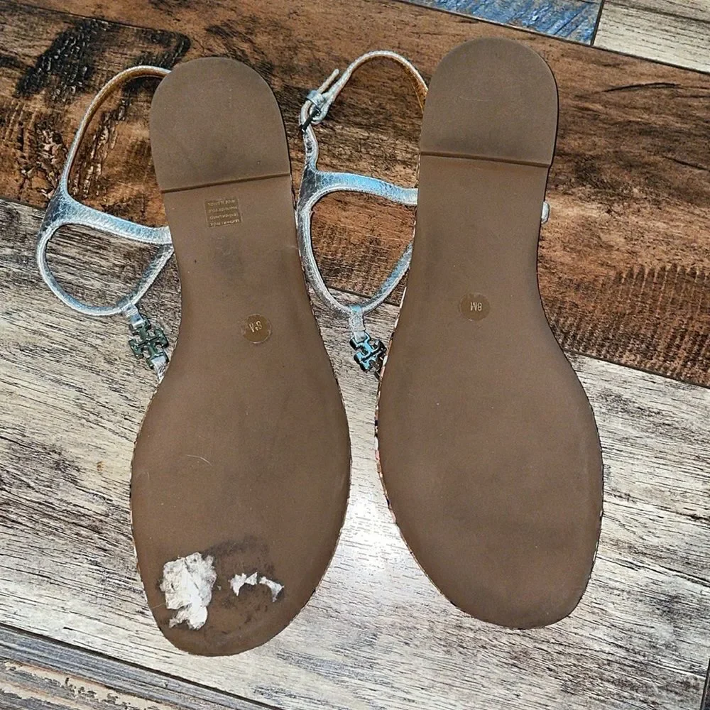 Tory Burch Silver Quilted Marion T-strap sandals